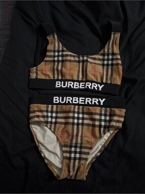 Burberry Black & Tan Haymarket Check Logo Bikini Set